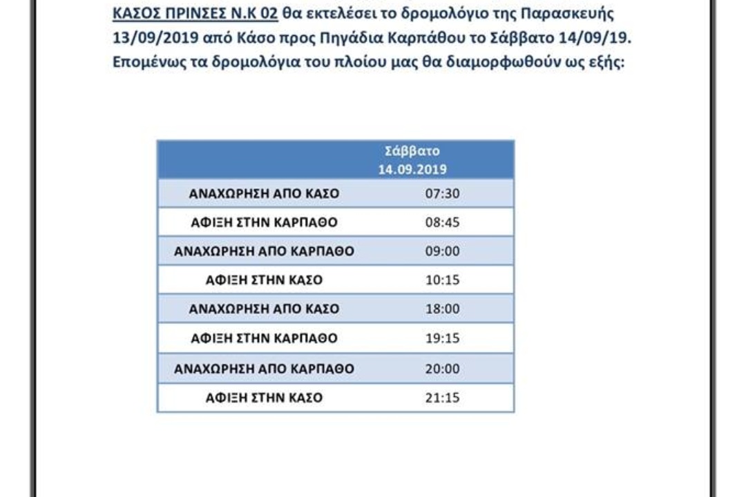 ΑΝΑΚΟΙΝΩΣΗ: Τροποποίηση δρομολογίων για Κάσο